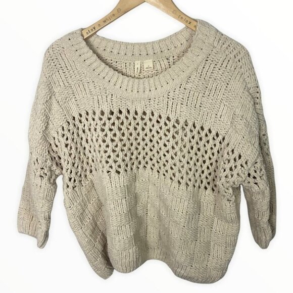 Anthropologie Moth Chenille Wool Pullover Sweater Size Medium Beige Chunky Knit - Picture 2 of 8